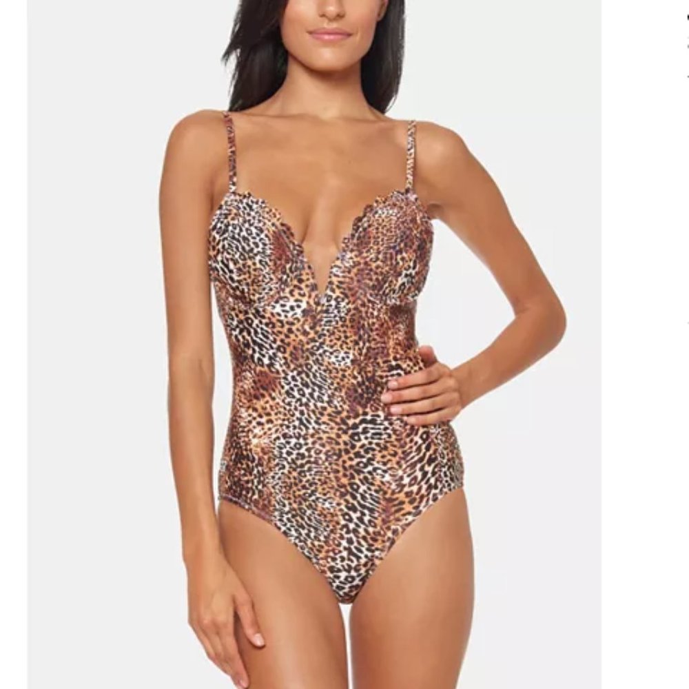 NWT Jessica Simpson Leopard Scalloped Swimsuit XL